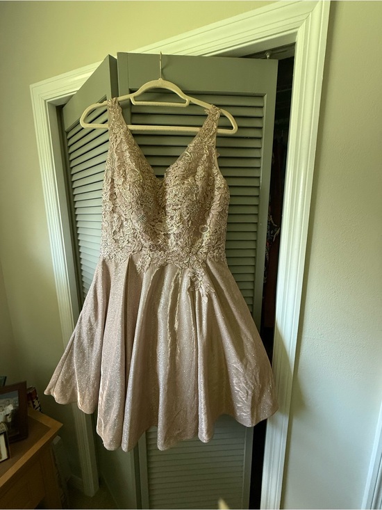 Let'S Fashion Dresses & Skirts - Elegant V-Neck Lace & Glitter Short Prom Dress - Blush